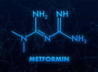 Metformin Molecular Structure with Glowing Blue Lines on Dark Background
