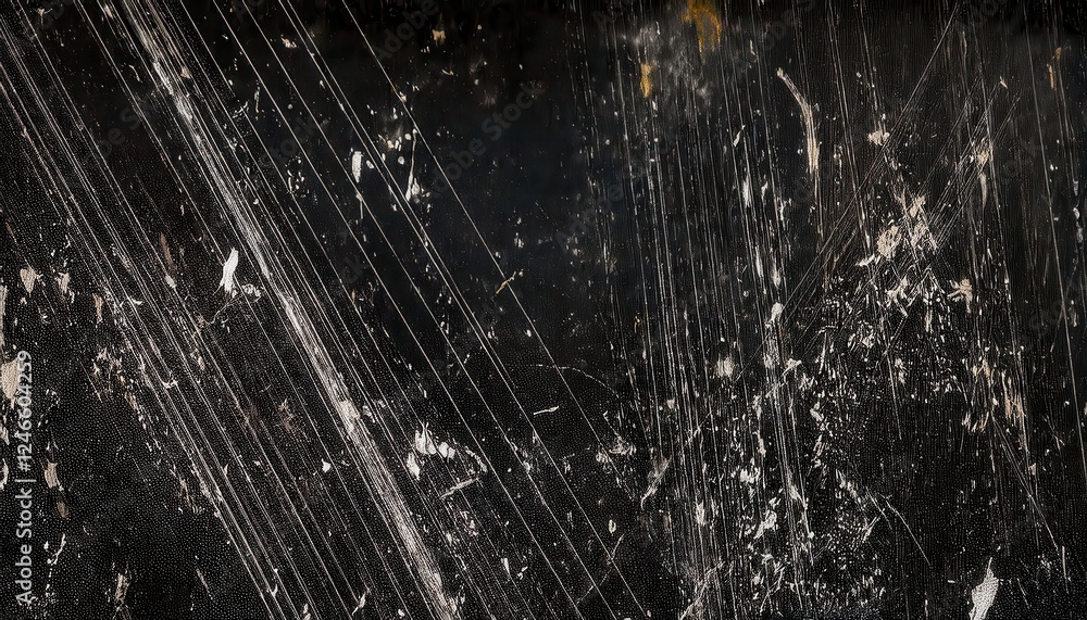 Poster grunge scratched black texture with diagonal lines and abstract marks for industrial design and vintage graphic projects

