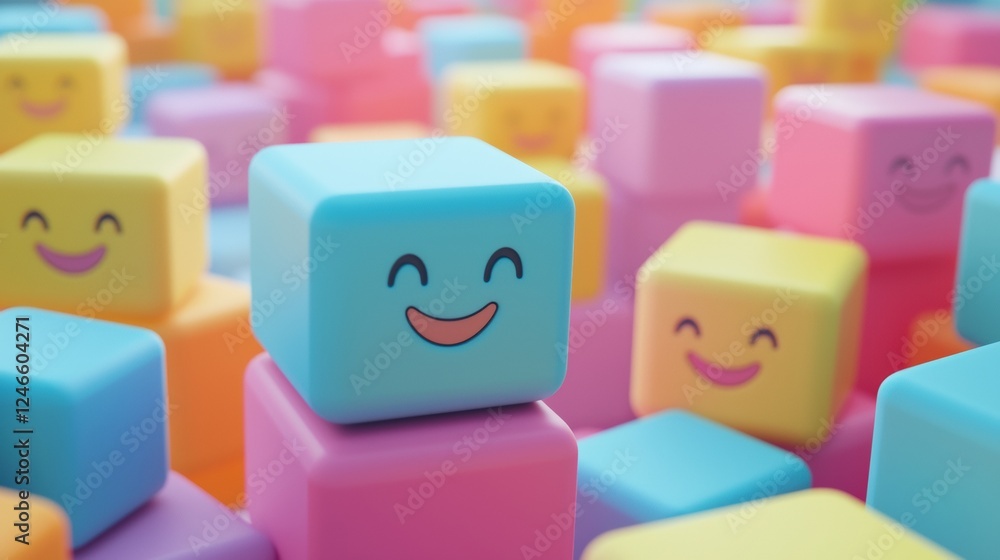 Aufkleber cheerful 3d blocks with smiling faces in a vibrant colorful arrangement for playful and creative env