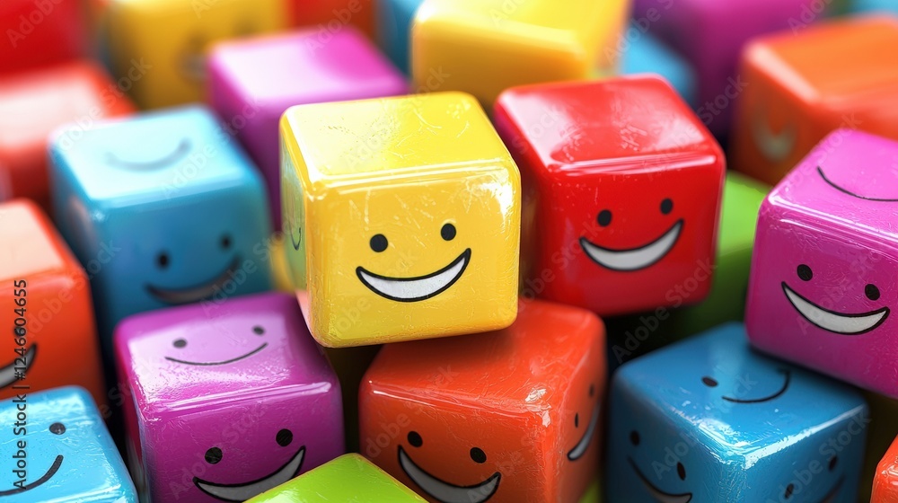 Poster cheerful 3d cubes with smiling faces creating a lively and playful atmosphere for fun decor or creat