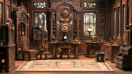 Fototapeta premium paper steam-powered robot standing in a Victorian-style street, surrounded by glowing lanterns and gears 