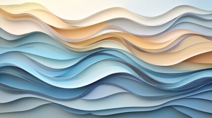 Obraz premium Abstract Wavy Landscape Created with Paper Layers in Soft Tones