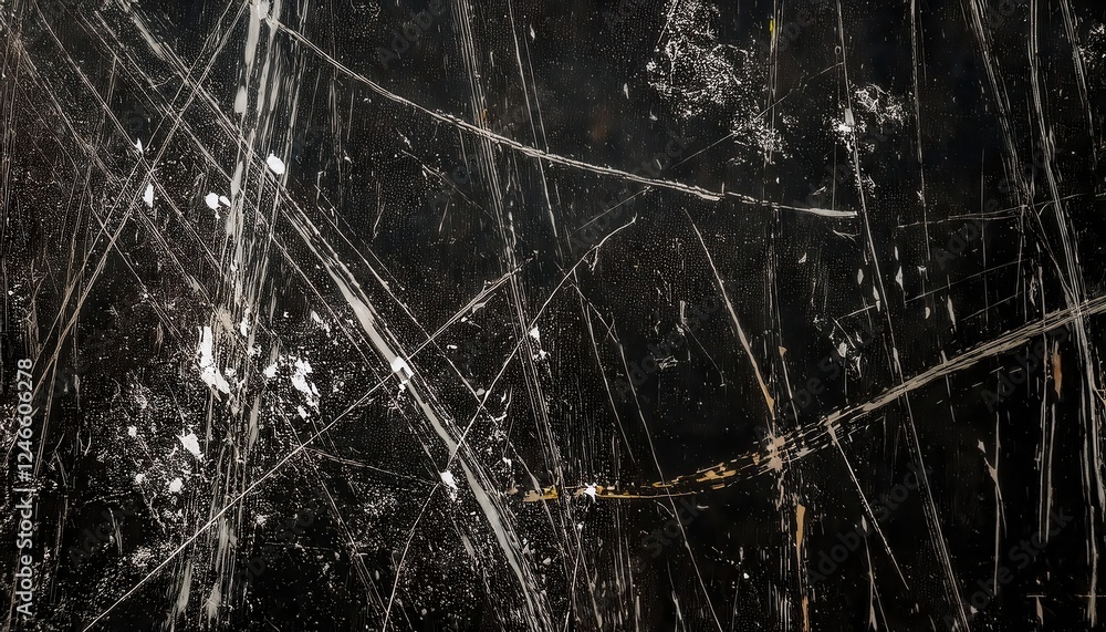 Poster grunge scratched black texture with diagonal lines and abstract marks for industrial design and vintage graphic projects

