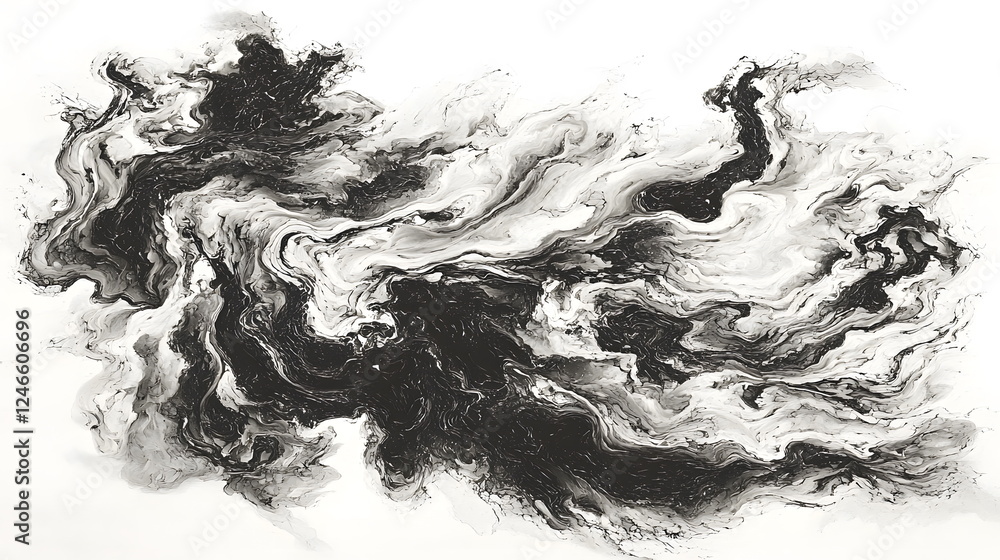Poster elegant abstract black and white fluid art pattern with intricate swirls and textures.