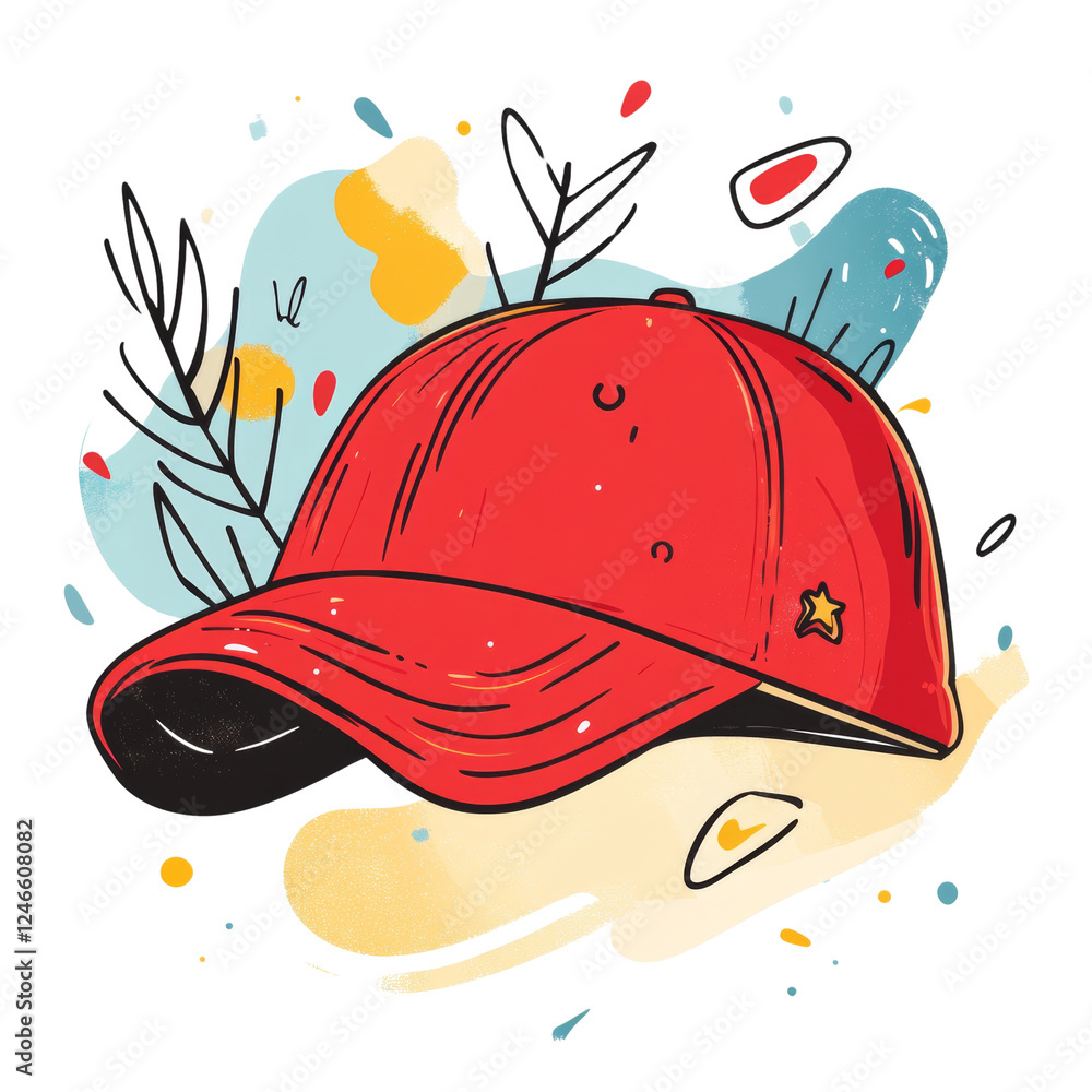 Poster red baseball cap with abstract artistic background design