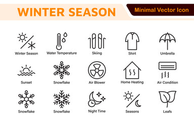 Winter Icon Set. A cozy collection of icons capturing the essence of the winter season, perfect for enhancing holiday-themed projects, seasonal promotions, and winter sports applications.