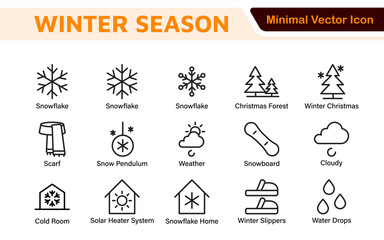 Winter Icon Set. A cozy collection of icons capturing the essence of the winter season, perfect for enhancing holiday-themed projects, seasonal promotions, and winter sports applications.