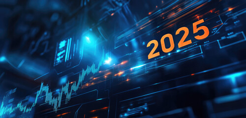 2025 digital future forecast, data graphs, tech background