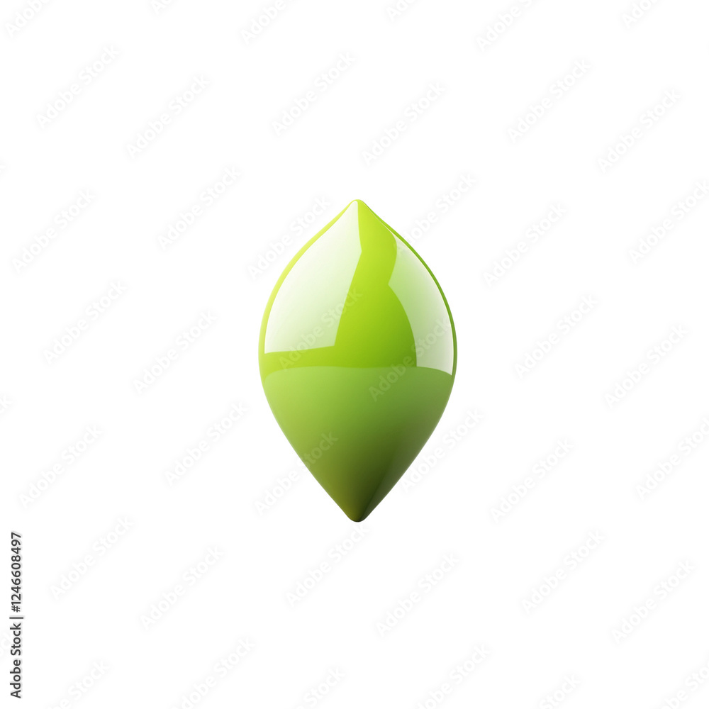 Fototapete a digitally rendered image shows a single shiny green lime-shaped object against a black background.