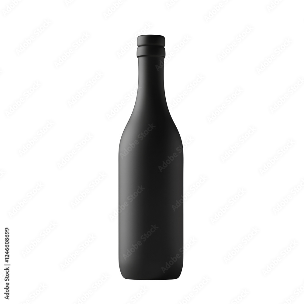 Poster the image shows a single, black, opaque bottle set against a black background. it is a simple and el