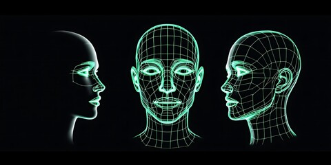 Obraz premium Wireframe Head Model 3d Render Digital Art