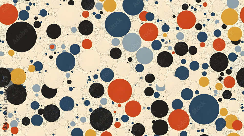 Poster colorful abstract circles on a light background with varying sizes and arrangements throughout.