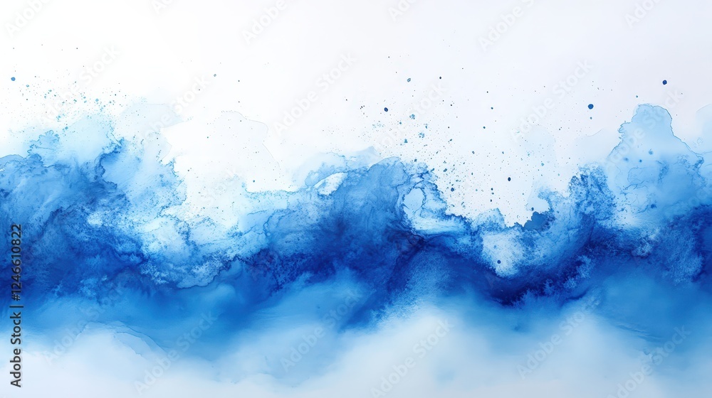 Poster serene blue watercolor waves in soft abstract style with gentle textures and splashes perfect for ba