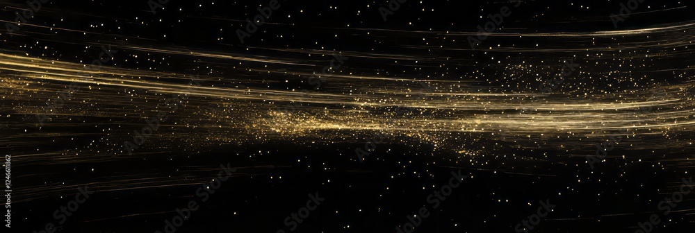 Poster dynamic golden streaks of light create a mesmerizing effect against a black background
