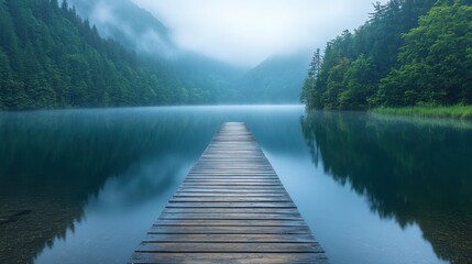Fototapeta premium Wooden dock extending into a calm lake