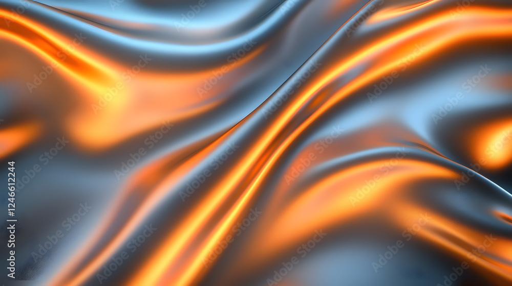Poster smooth fabric with flowing curves and vibrant orange and blue colors create a striking visual effect