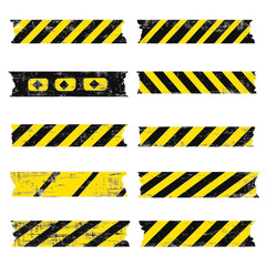 Torn Yellow Black Warning Tape Pieces Danger Caution Hazard,