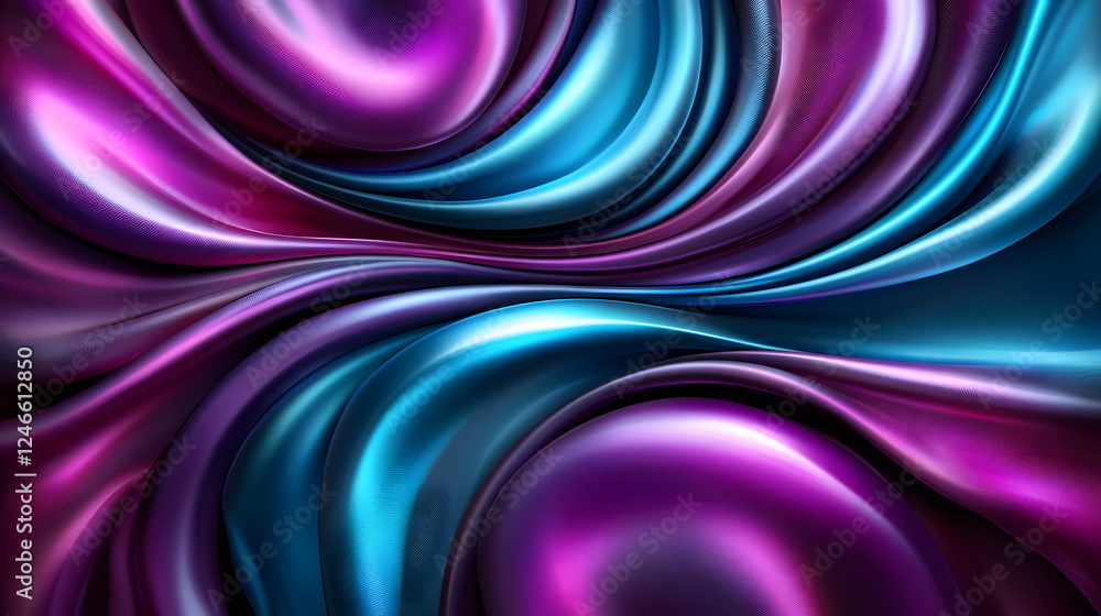 Poster colorful fabric waves flowing together in an artistic abstract pattern with shiny texture