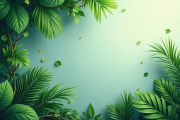 Fototapeta premium Palm leaves entwined with vines against gradient background, abstract foliage, whimsical atmosphere, calm environment