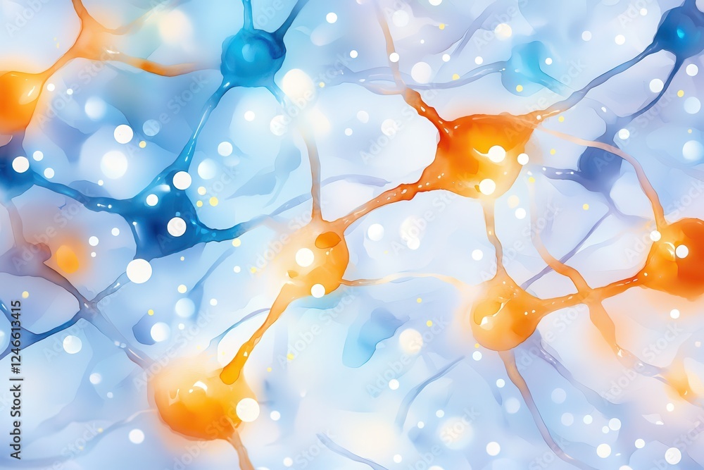 Poster an abstract representation of interconnected neurons, featuring bright colors and a smooth backgroun