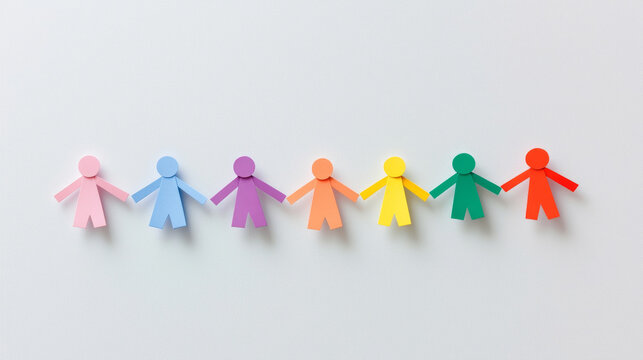 Colorful paper dolls in chain representing diversity and unity