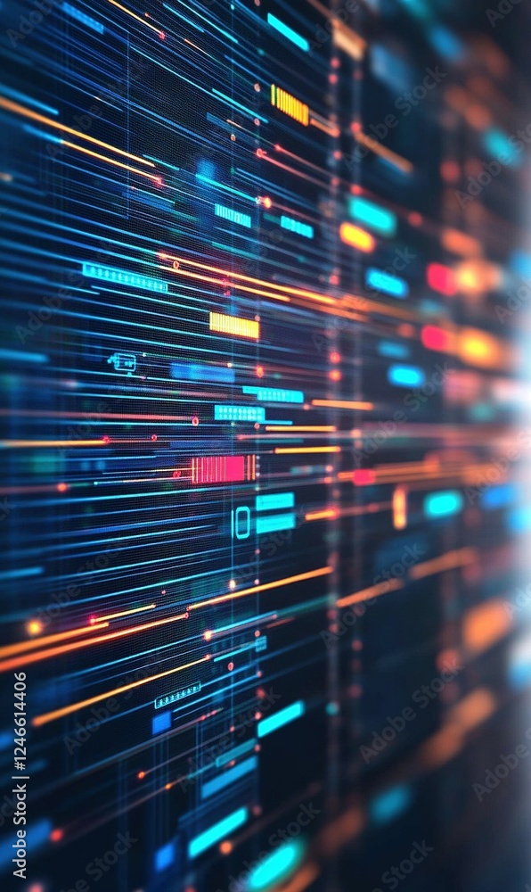Aufkleber colorful data streams flow on dark background, ideal for tech or communication visuals