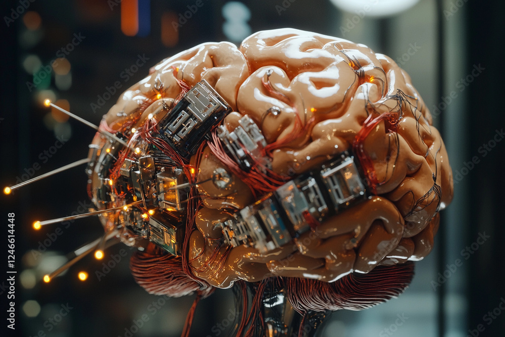 Fototapete futuristic brain design featuring circuit board elements merging technology with organic structure