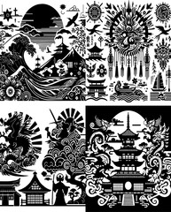 Traditional Japanese silhouette , Traditional Japanese silhouette set
