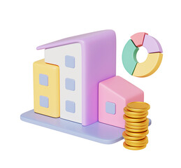건물 부동산 그래프 아이콘 Building Real Property and Graph Icon