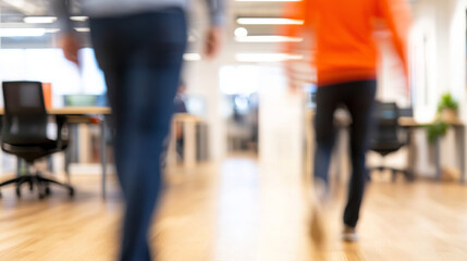 Naklejka premium Lively co working space with people walking, showcasing modern environment