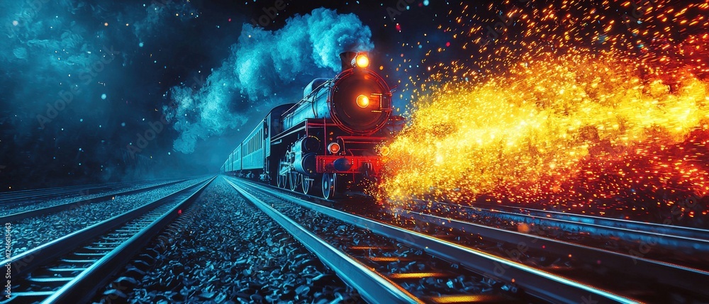 Aufkleber vibrant train with colorful explosion effect creating a splash of paint in a dynamic night scene