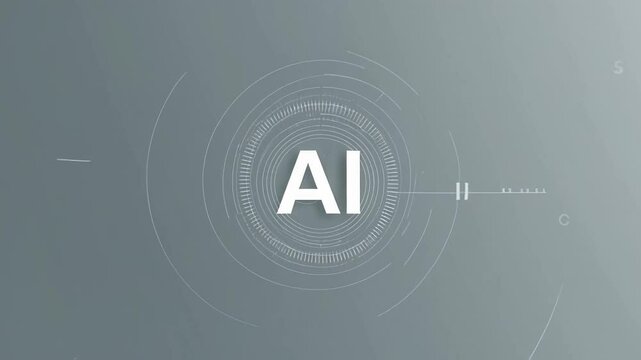 Artificial intelligence logo slowly evolving on a simple grey background with subtle animations and graphic elements, symbolizing innovation and technological advancement