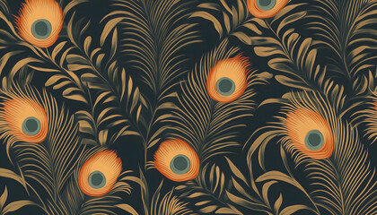 Fototapeta premium A wallpaper of peacock feathers scattered out