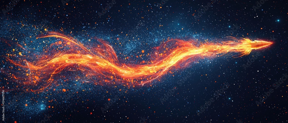 Poster vibrant rocket explosion with colorful paint splashing in space against a starry background