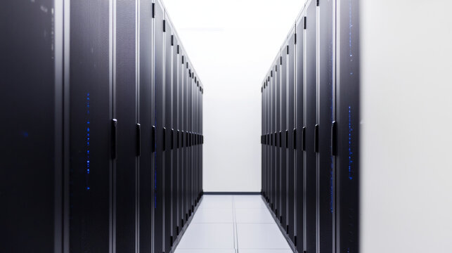 Data center with sleek server racks and modern architecture