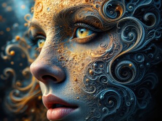 Ethereal Beauty: Golden Swirls and Cosmic Elegance"