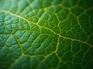 Close-Up of Green Leaf with Intricate Veins and Texture