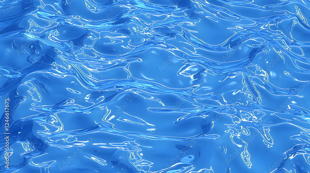 Poster rippling blue water surface with reflections and light creating intricate patterns.