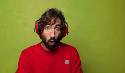 young adult bearded man with ear protection