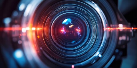 Close-Up of a Video Camera Lens Capturing Light and Color Details in Stunning Clarity with an Artistic Blur Effect for Creative Projects