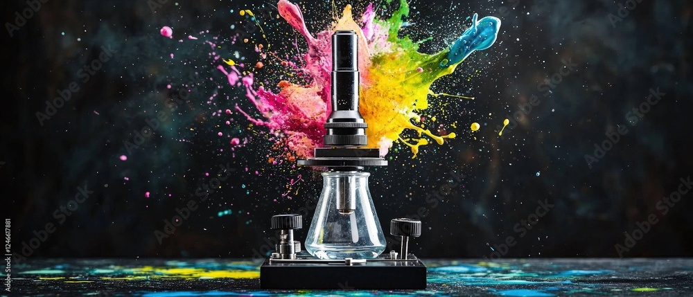 Aufkleber vibrant colorful explosion with paint in a microscope setting against a dark background