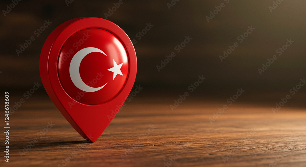 Poster geolocation pin for turkey on wooden surface representing location and navigation concept