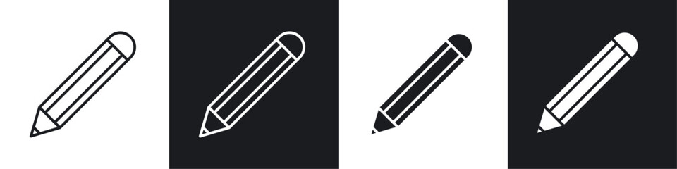 Pencil icons in flat and thin stroke style