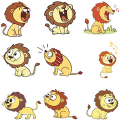 Fototapeta premium Lion cartoon bundle art silhouette vector 