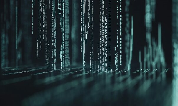 Digital data stream, binary code flowing in cyberspace, abstract technology background