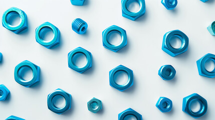 Geometric Pattern of Vivid Blue Nuts on White Background