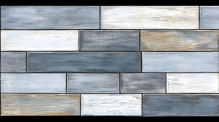 Blue and white wooden planks arranged in a pattern with varying textures and colors.