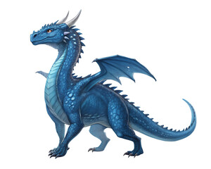 Majestic Blue Dragon Illustration with Detailed Scales, Horns, and Orange Eyes isolated on a transparent background