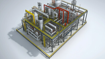 3D Rendering of a Modern Industrial Processing Plant