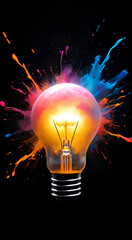 light bulb on black background